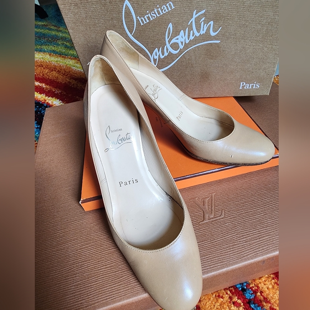 Authentic Christian Louboutin Beige Round Toe Heels